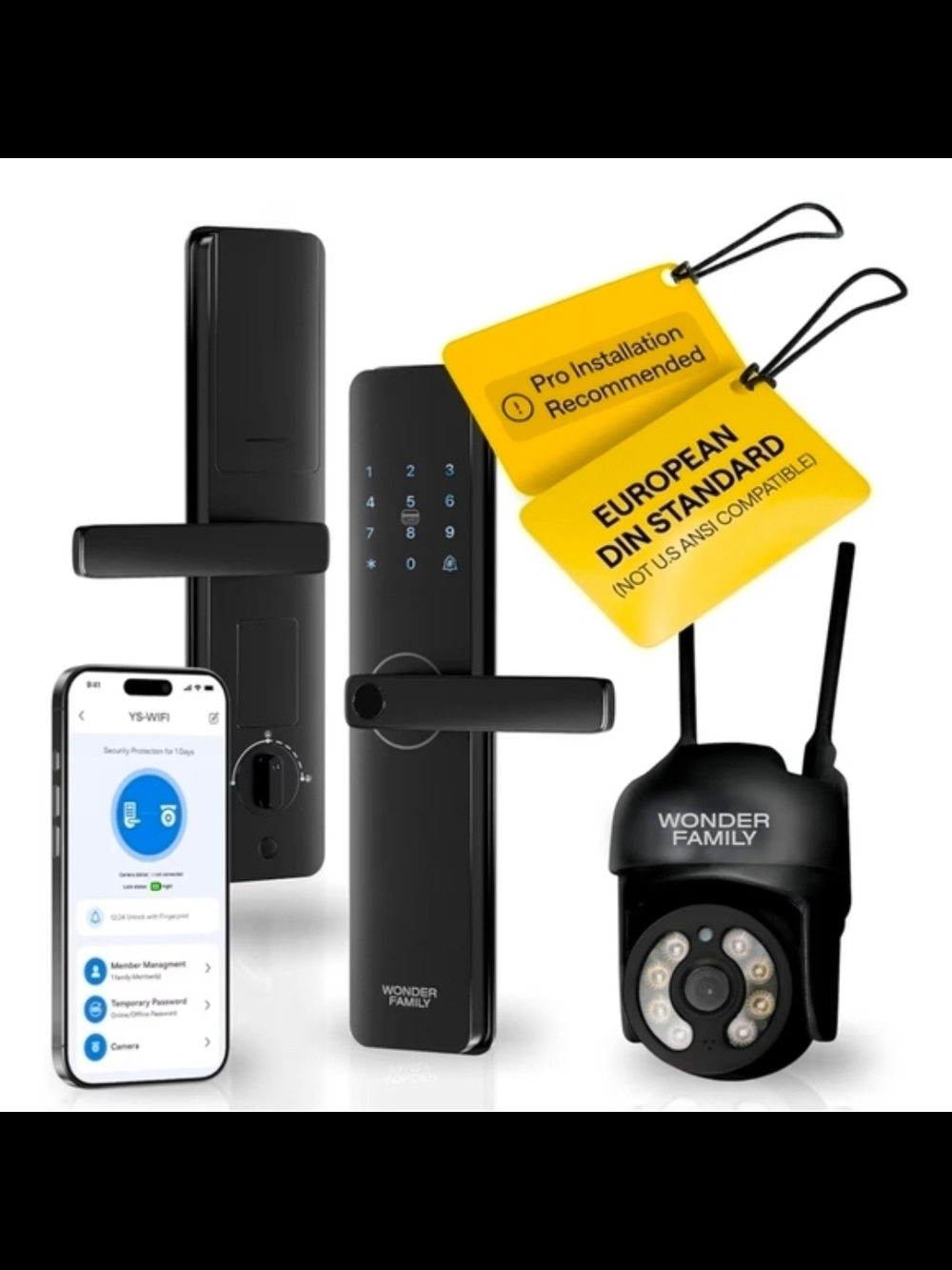 Black Smart Door Lock and Surveillance Camera Set